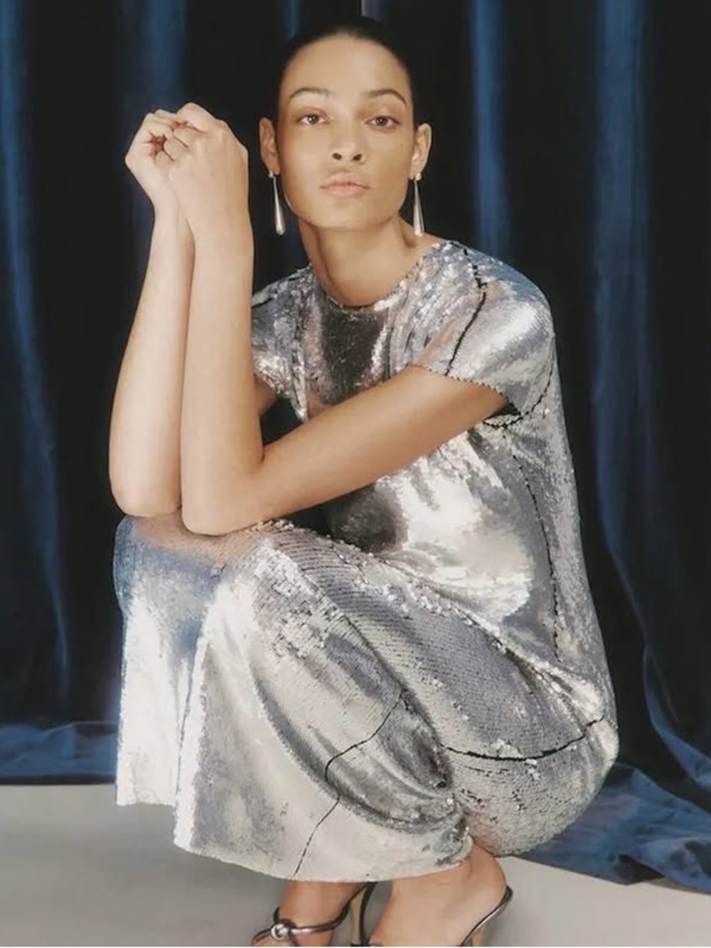 NWT $1498 Tory Burch Sequins T-Shirt Dress In Silver Sequins